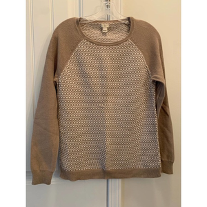 New! J. Crew Factory tan & white textured knit crewneck sweater color block‎ S